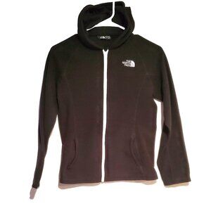 The North Face Girls Fleece Full Zip Black Jacket Size Large L Youth White Trim